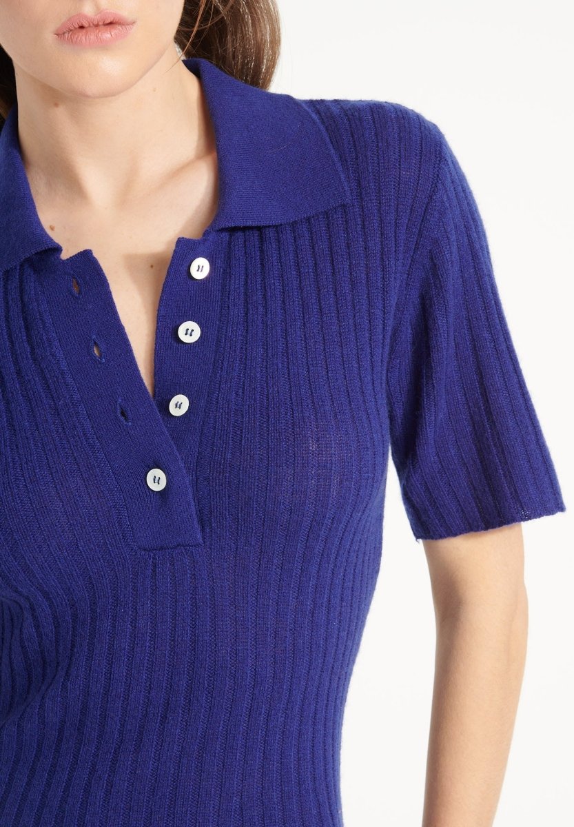 Robe col polo cachemire bleu nuit femme - AVA 17