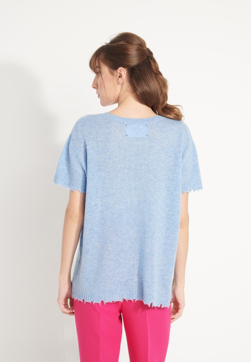 T-shirt col rond cachemire bleu ciel femme - AVA 6