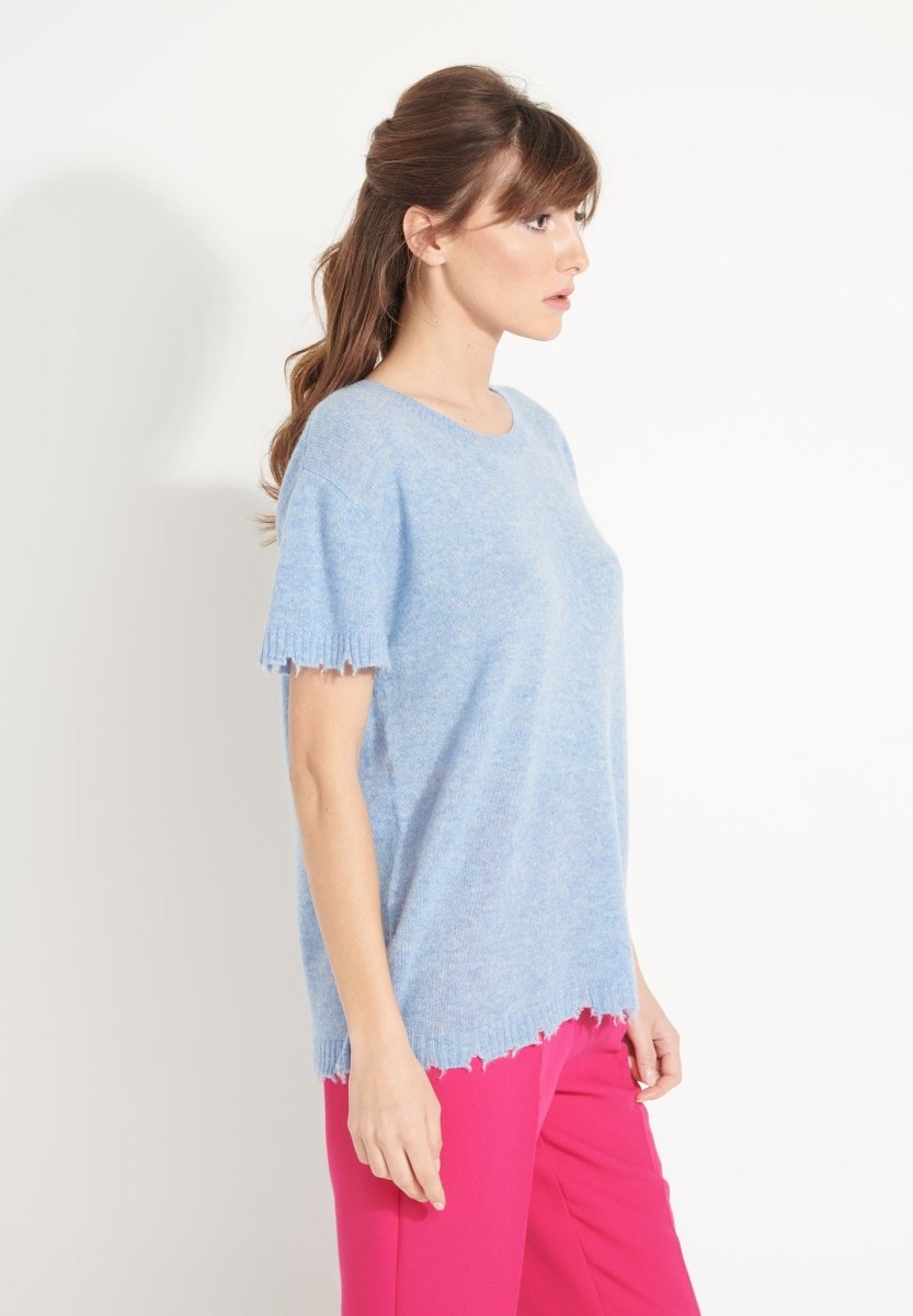 T-shirt col rond cachemire bleu ciel femme - AVA 6