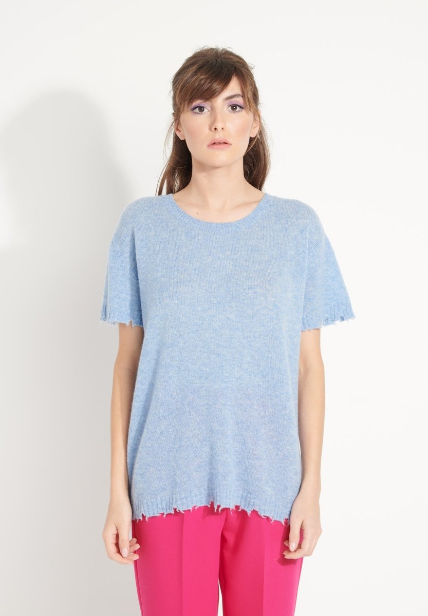 T-shirt col rond cachemire bleu ciel femme - AVA 6