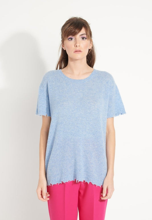 T-shirt col rond cachemire bleu ciel femme - AVA 6