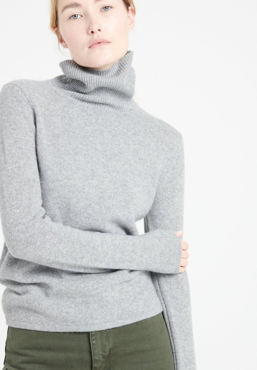 Pull col roulé cachemire 4 fils gris clair femme - LILLY 19