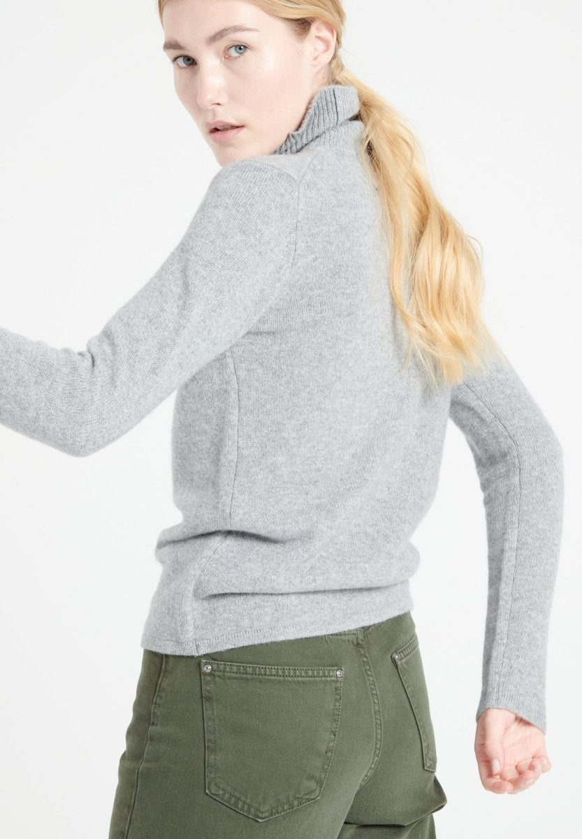Pull col roulé cachemire 4 fils gris clair femme - LILLY 19