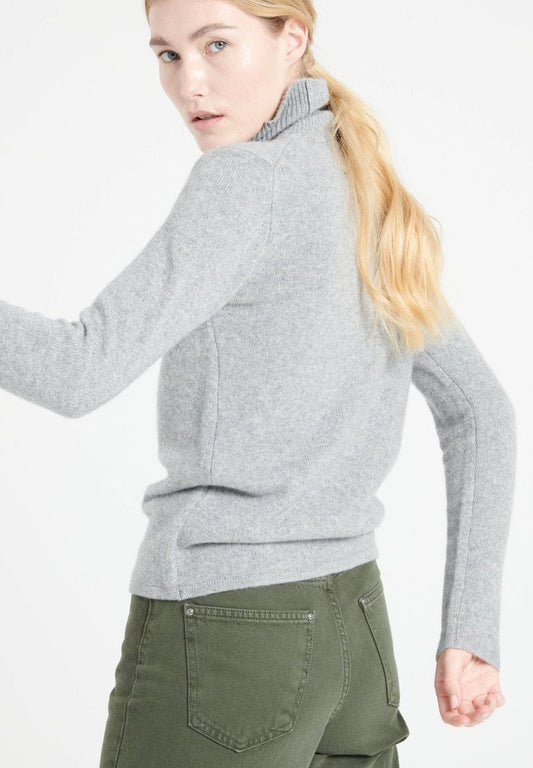 Pull col roulé cachemire 4 fils gris clair femme - LILLY 19