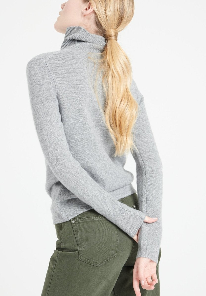 Pull col roulé cachemire 4 fils gris clair femme - LILLY 19