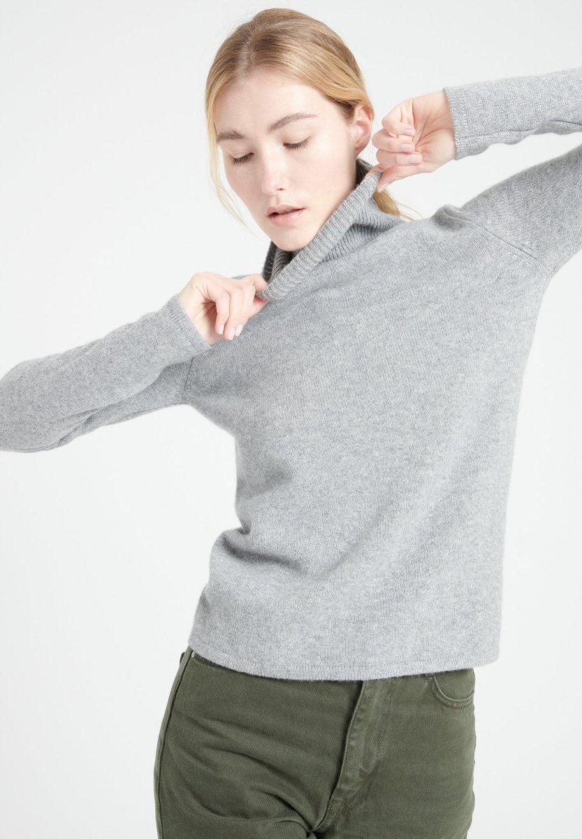 Pull col roulé cachemire 4 fils gris clair femme - LILLY 19